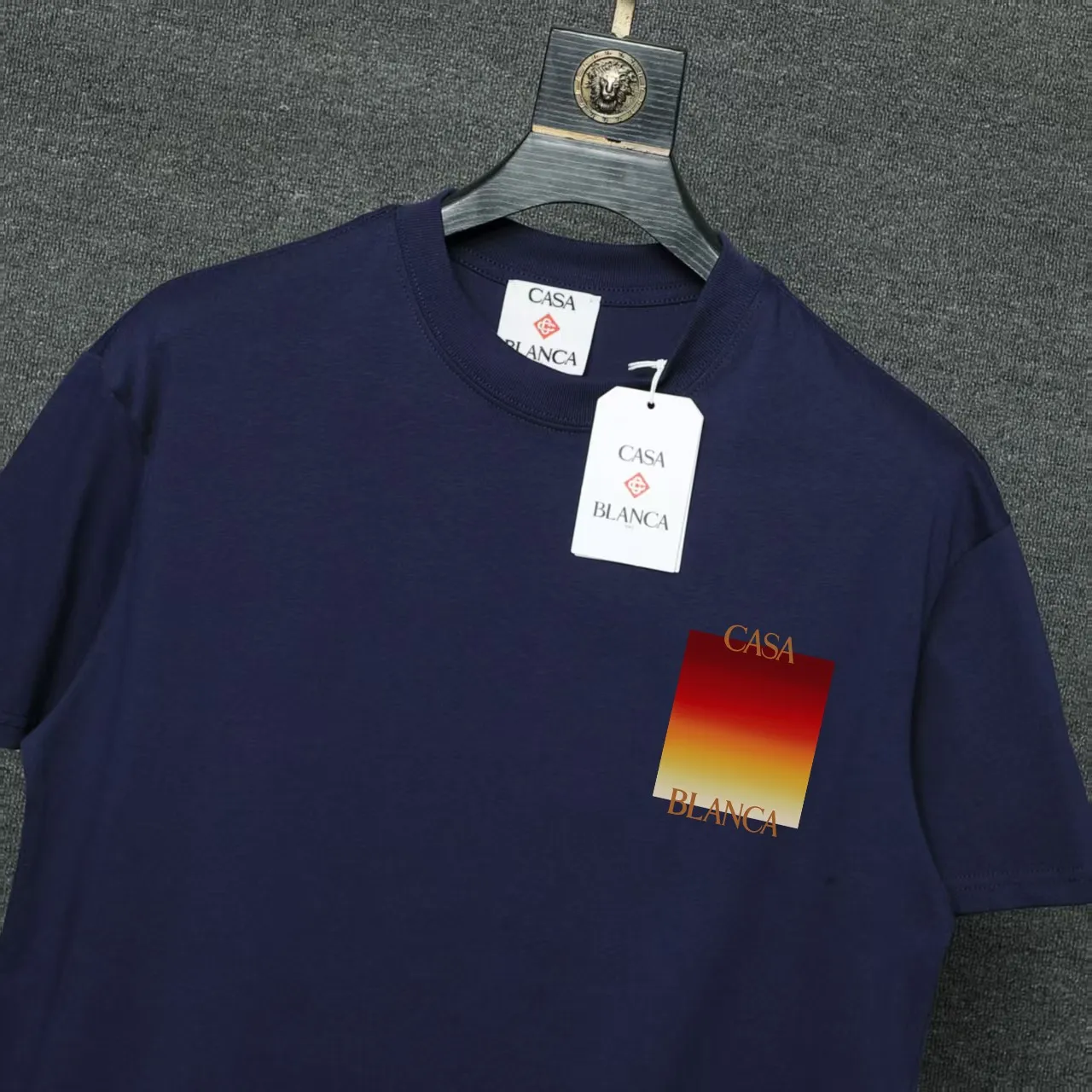 26ss CASABLANCA original printing process short-sleeved T-shirt original development using high-density double yarn pure cotton fabric upper body soft and comfortable color Black White Dark Green color Orange Pink Blue Royal Blue color cigarette powder 8 colors Sizes S M L XL
